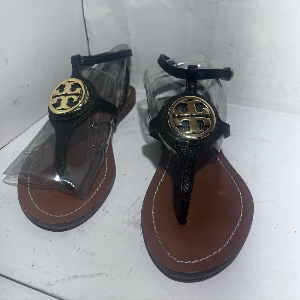 Tory burch black ankle strap 6.5M  sandals barely worn. Very comfy!